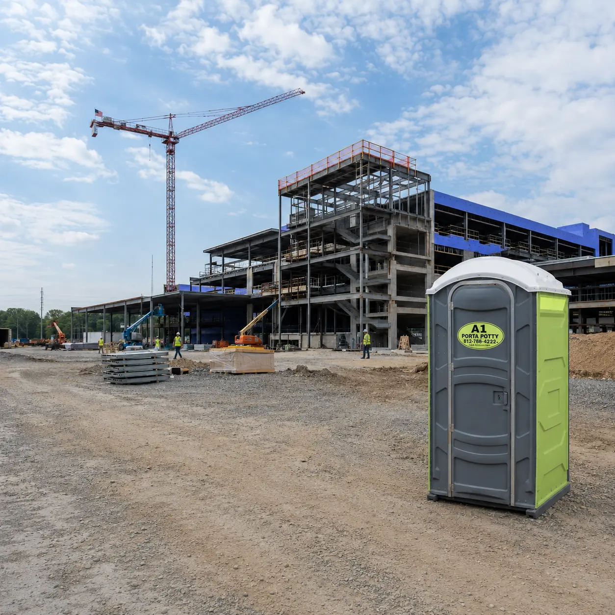 Portable toilets on an A1 Porta Potty construction site in Louisville, KY