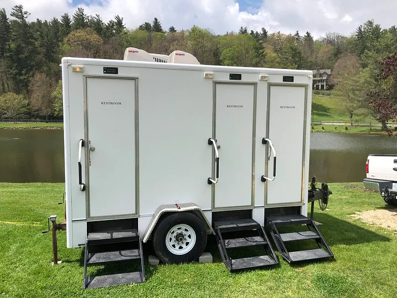 Luxury restroom trailer rental at an event in Louisville, KY